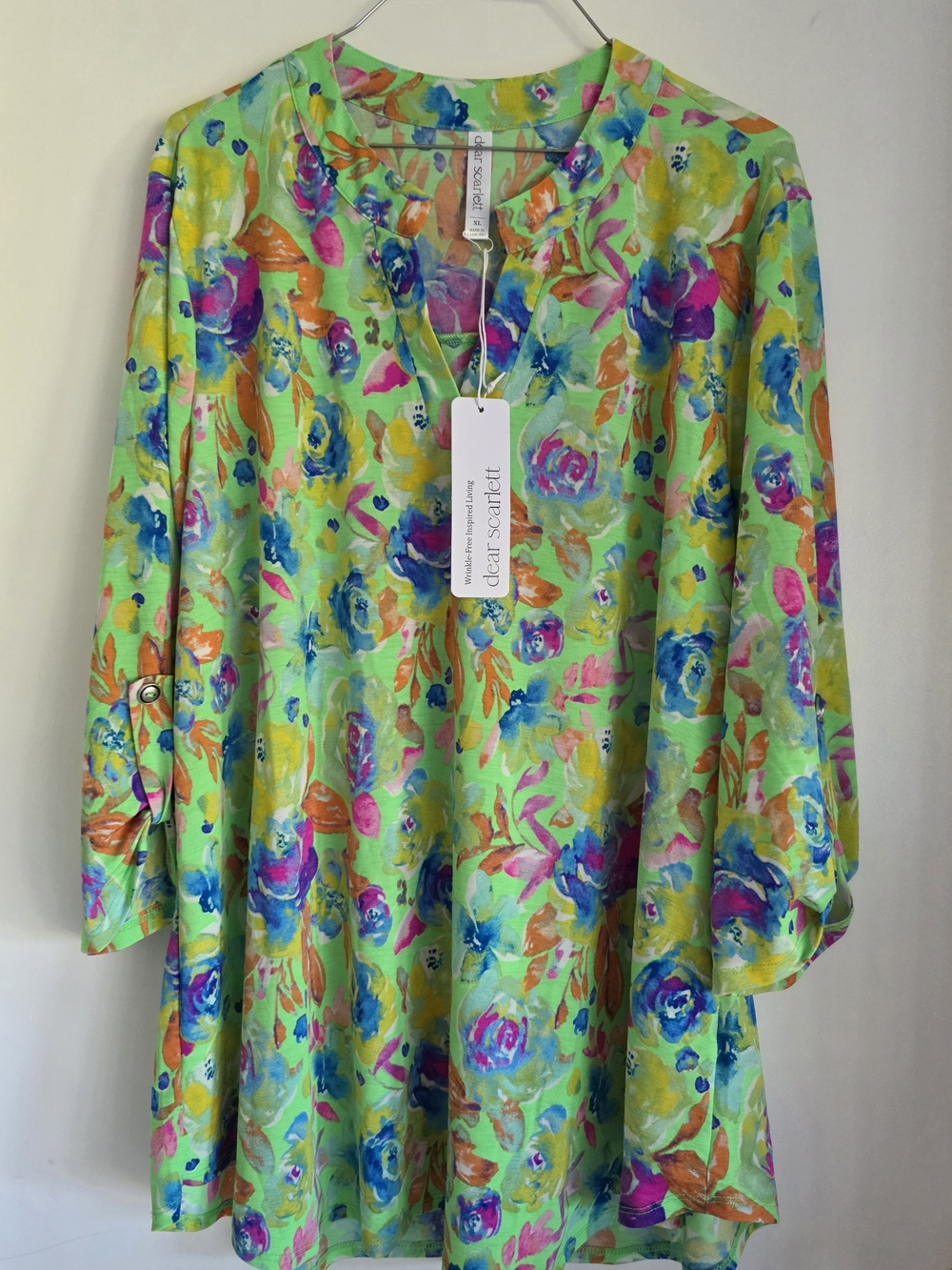 Dear Scarlett Floral V-Neck Tunic Top - Green Multi XL